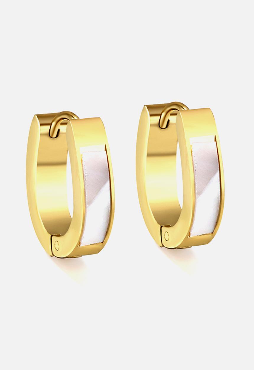 Zoe on Trend - Broad oval inlay hoop earring - gold & white