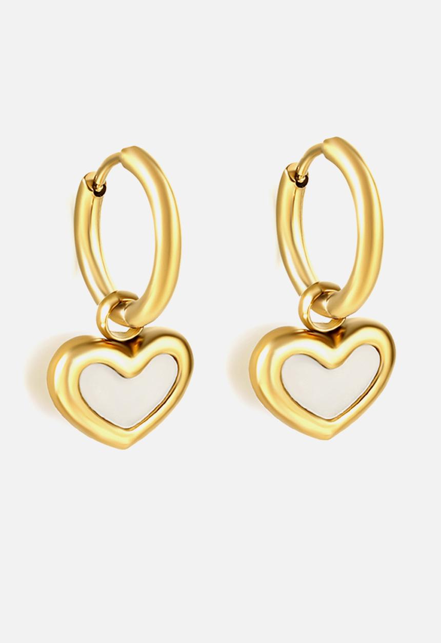 Zoe on Trend - Styled heart drop and hoop earring - gold & white