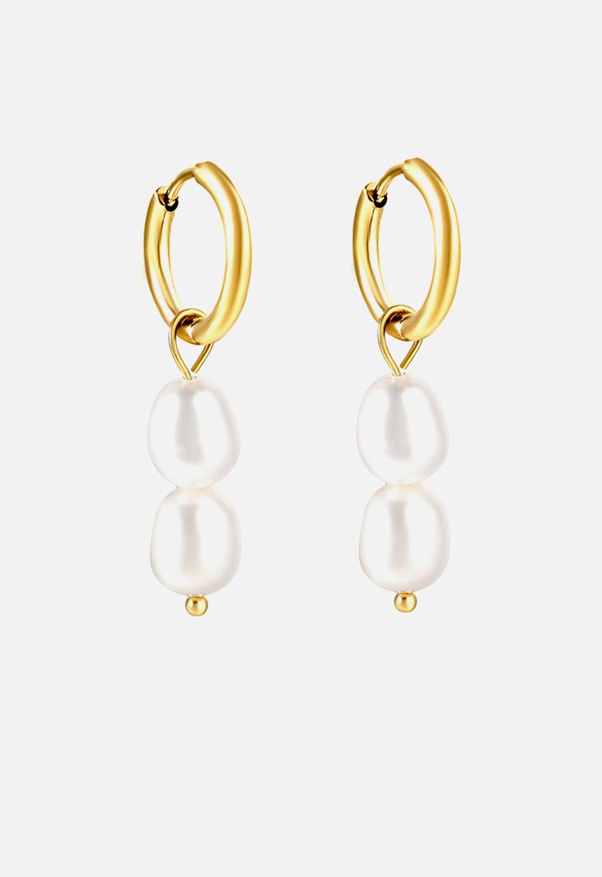 Zoe on Trend - Double pearl drop and hoop earring - gold & white