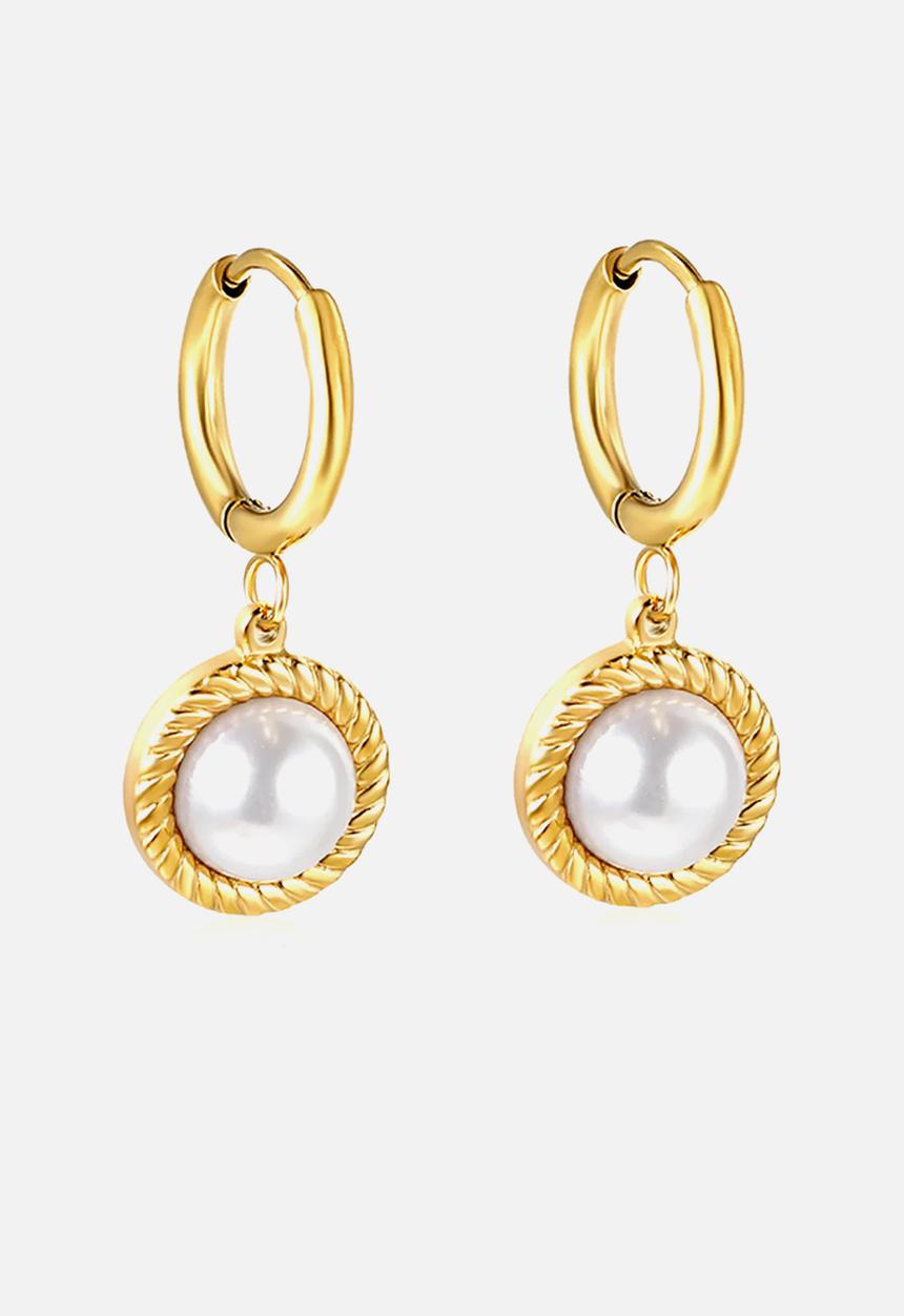 Zoe on Trend - Classic pearl drop and hoop earring - gold & white