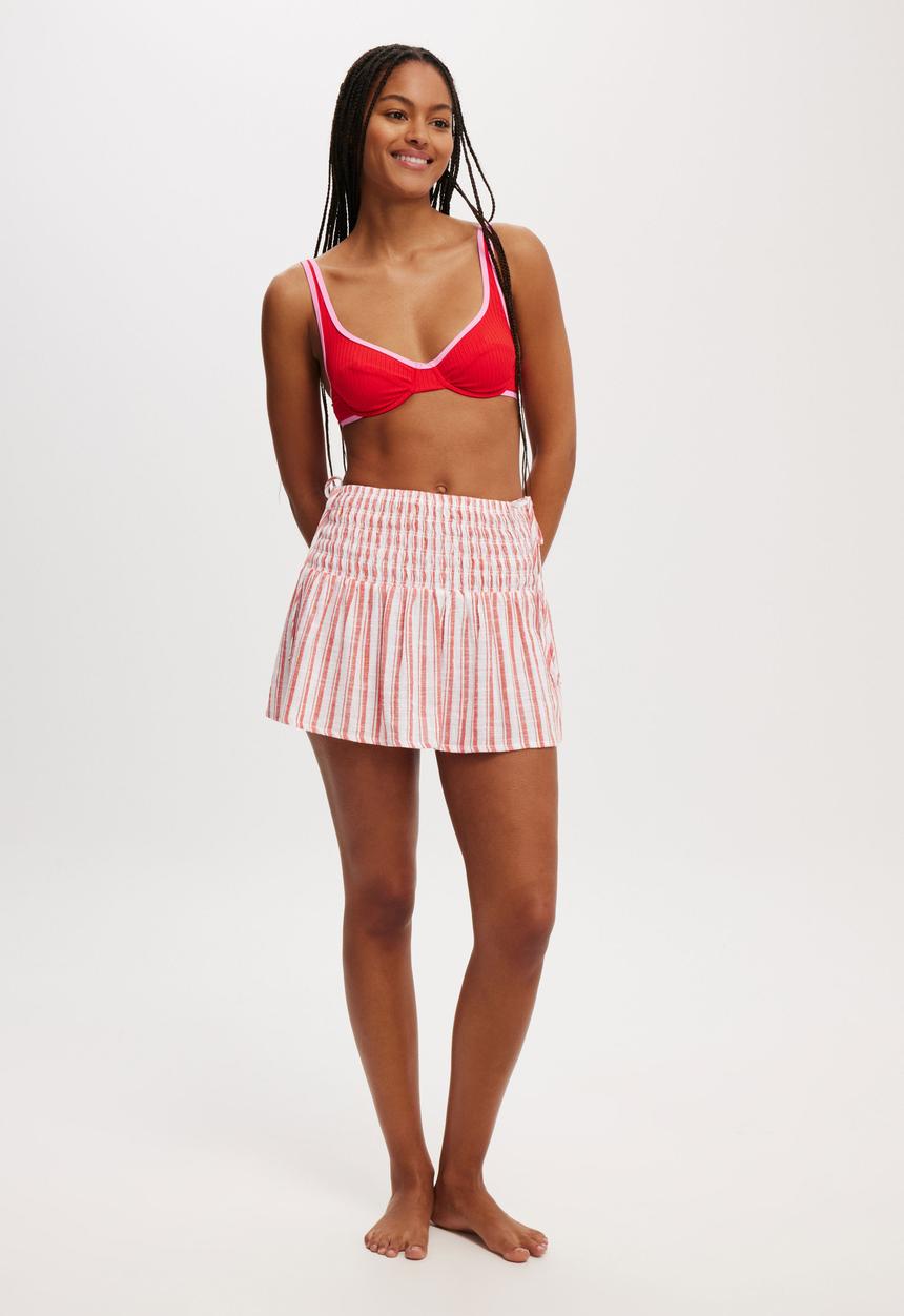 Cotton On - The Essential Beach Mini Skirt - Mandarin/White Stripe
