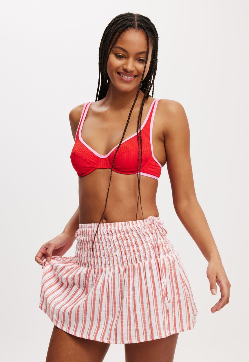 Cotton On - The Essential Beach Mini Skirt - Mandarin/White Stripe