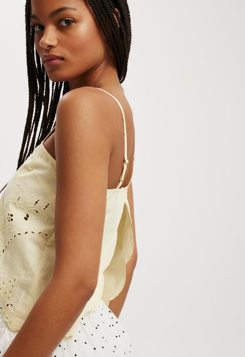 Cotton On - Cutwork Open Back Cami - Lemon Icing