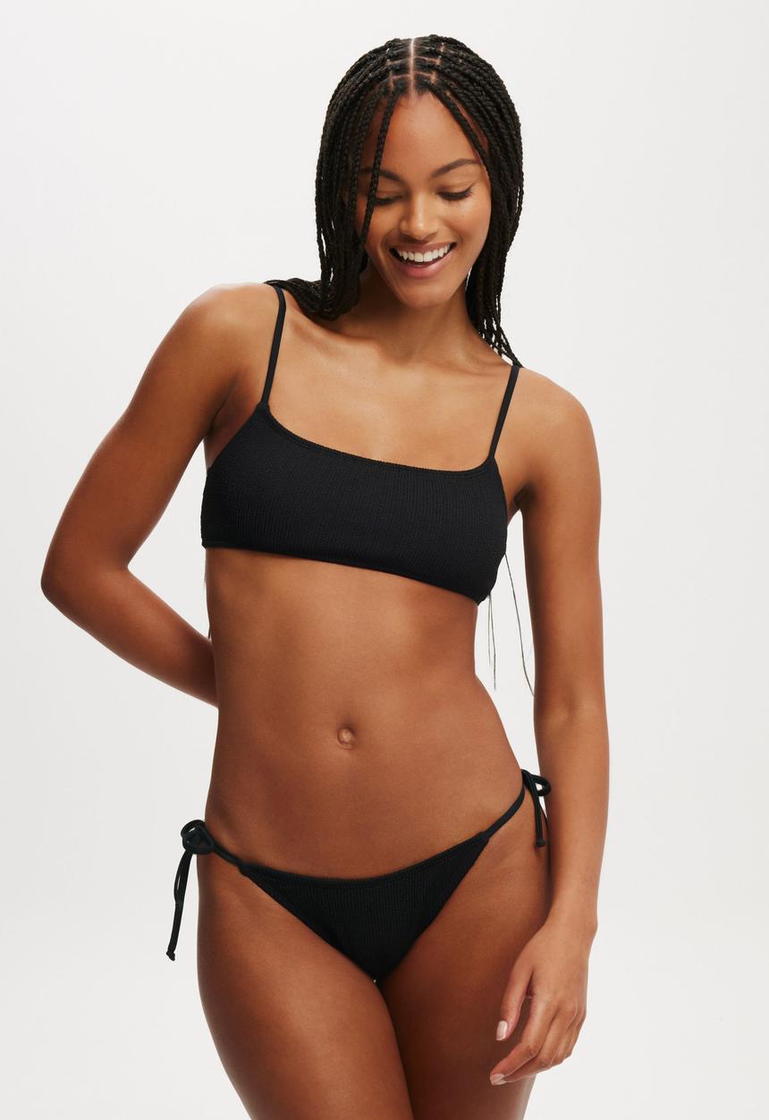 Cotton On - Straight Neck Crop Bikini Top-Black Crinkle