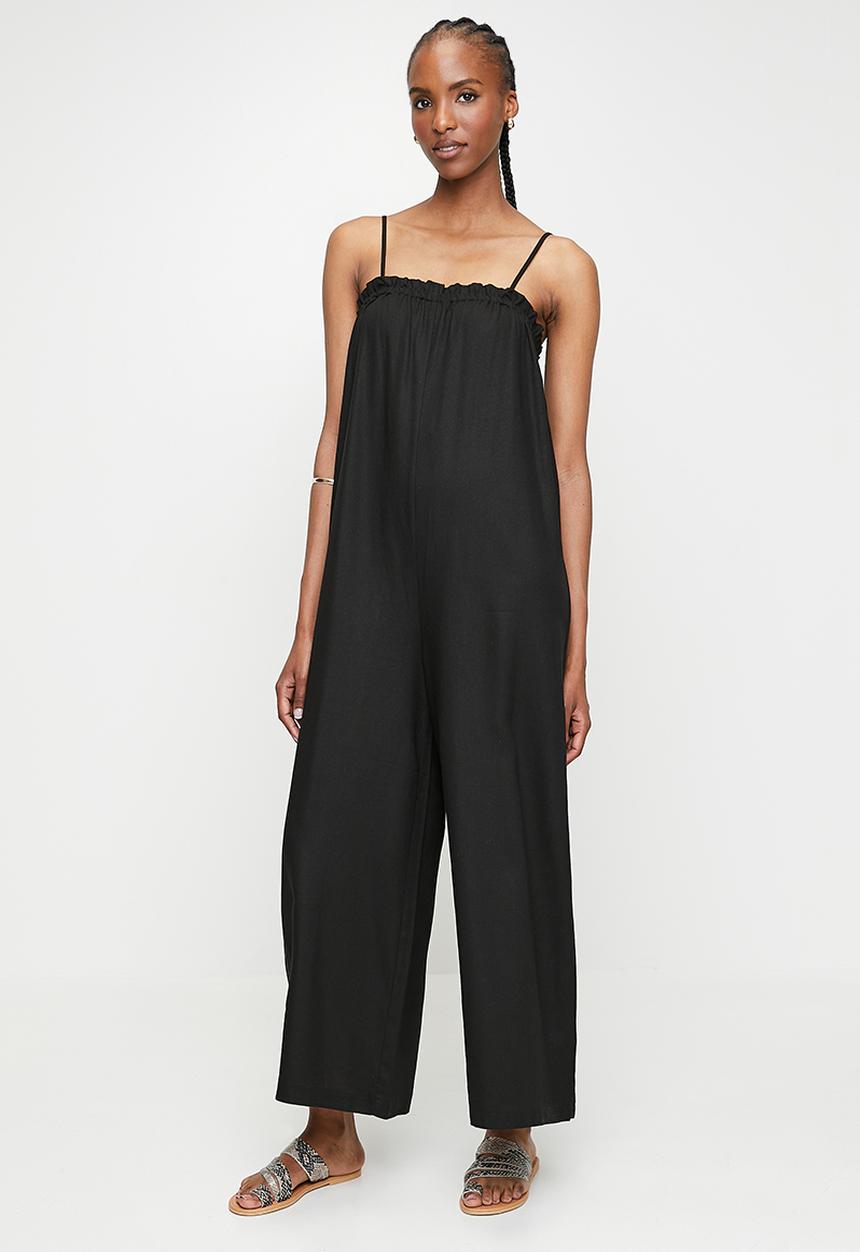 edit - Strappy Square Neck Wide Leg Jumpsuit - Black
