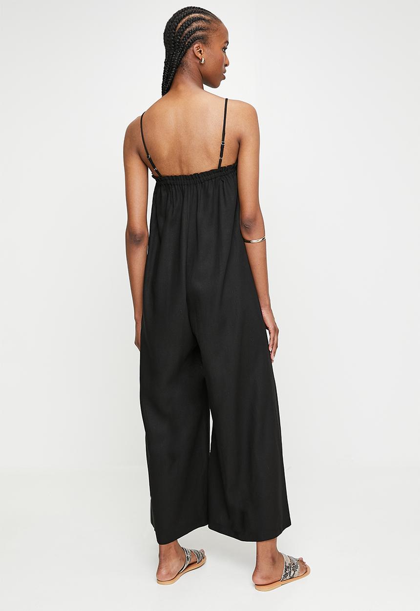 edit - Strappy Square Neck Wide Leg Jumpsuit - Black