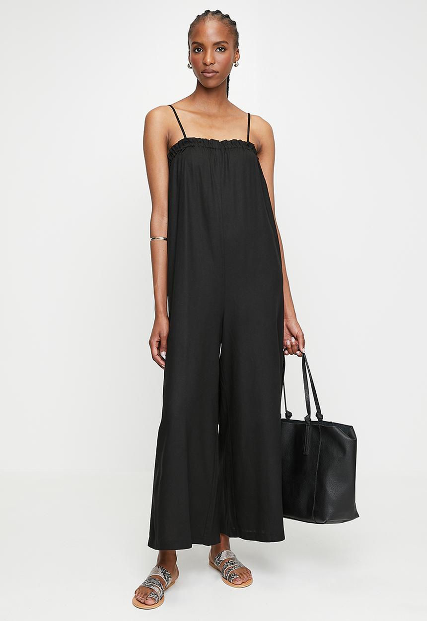 edit - Strappy Square Neck Wide Leg Jumpsuit - Black