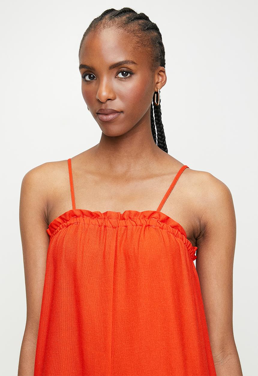 edit - Strappy Square Neck Wide Leg Jumpsuit - Red Colour Blocked Waves
