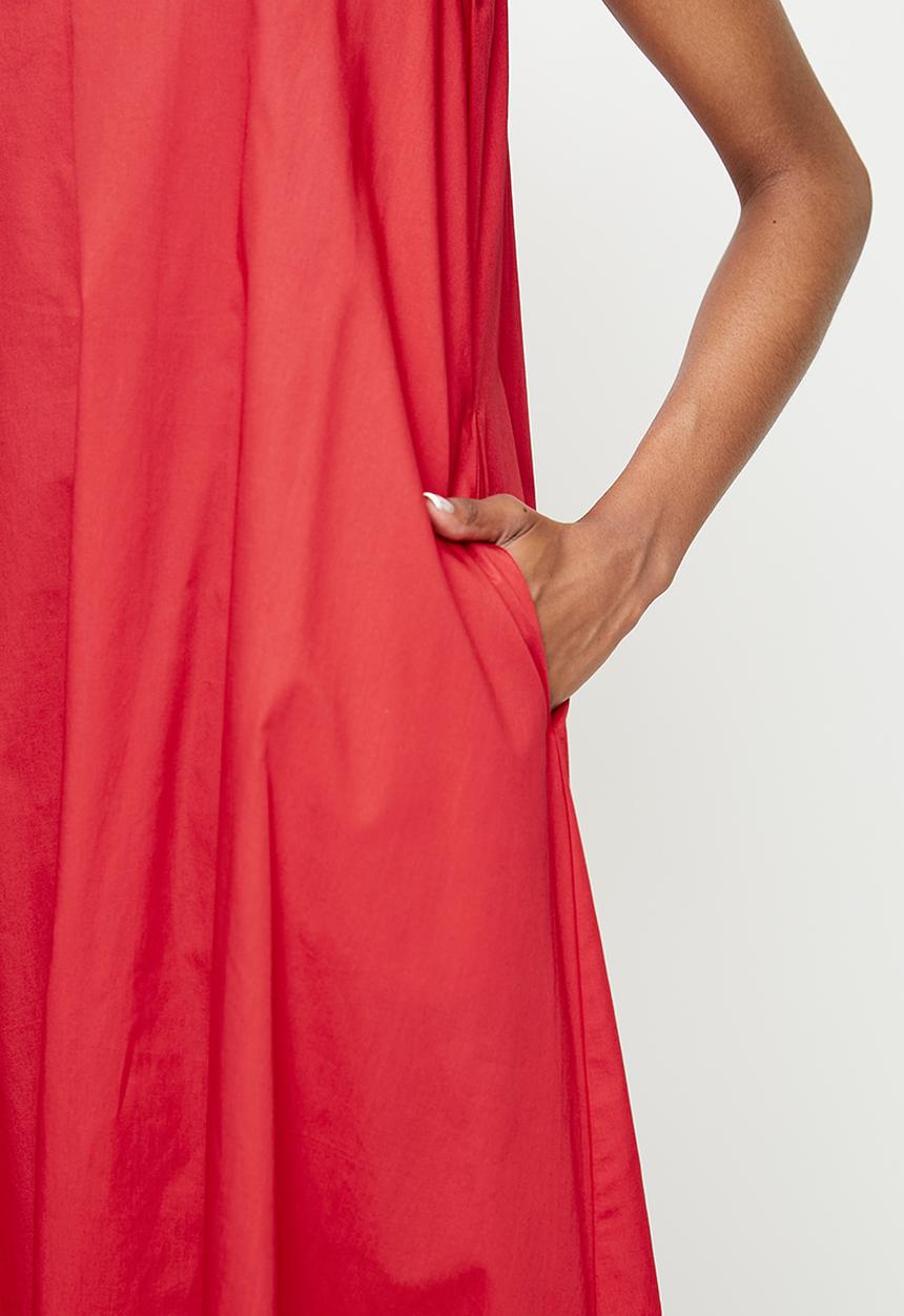 edit - V-Neck Maxi Trapeze Dress - Red