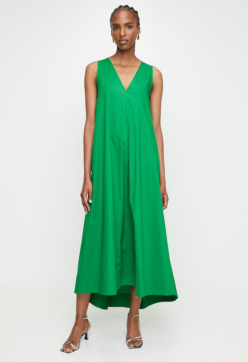 edit - V-Neck Maxi Trapeze Dress - Green