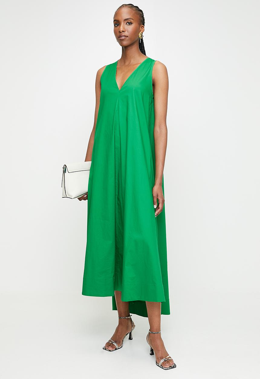edit - V-Neck Maxi Trapeze Dress - Green