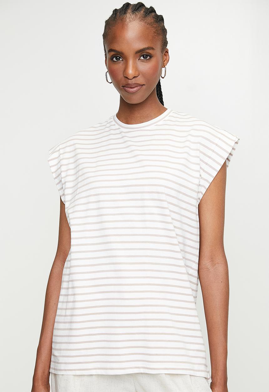 Superbalist - Button detail back tee - white & stone
