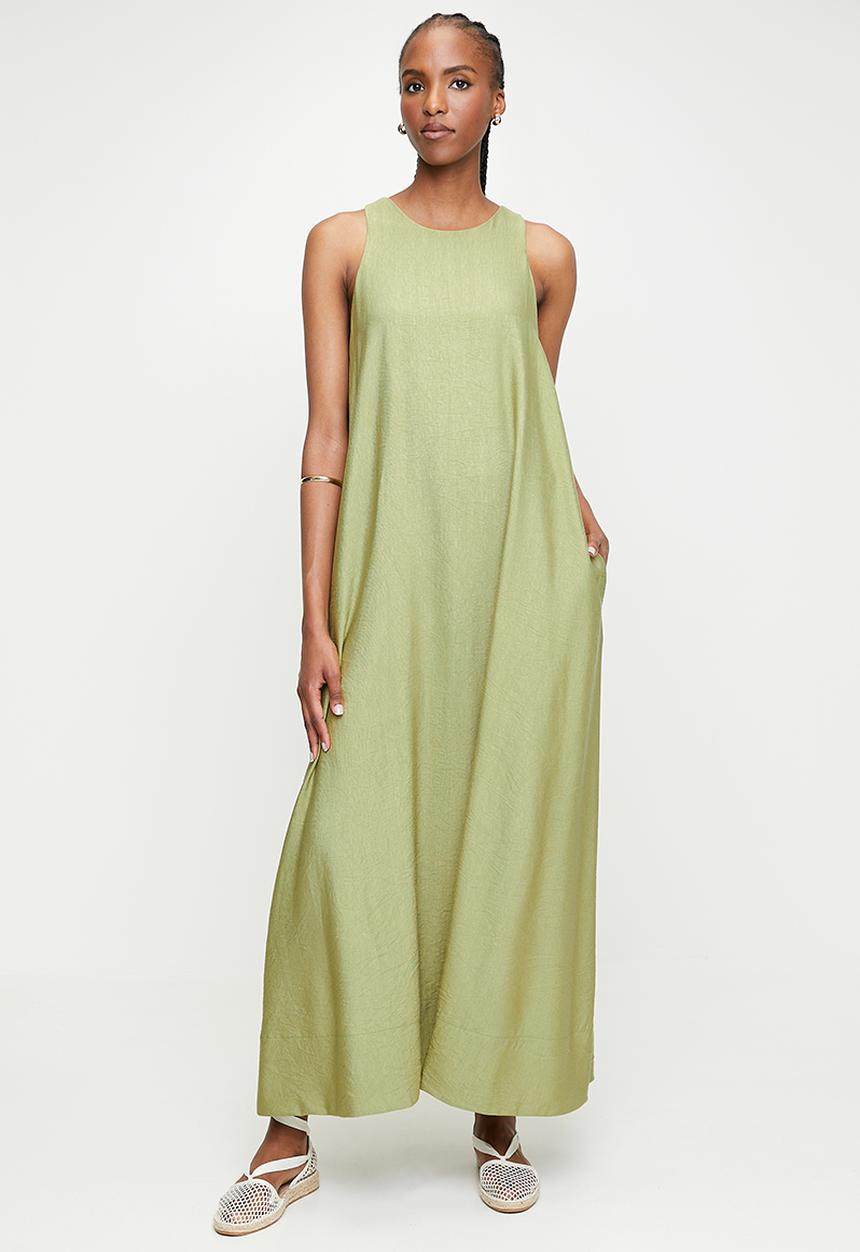 edit - Halter Trapeze Maxi Dress with Pocket-Olive
