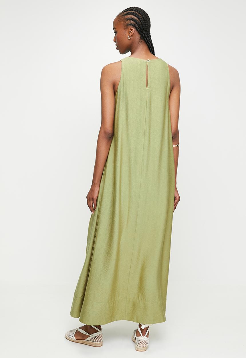 edit - Halter Trapeze Maxi Dress with Pocket-Olive