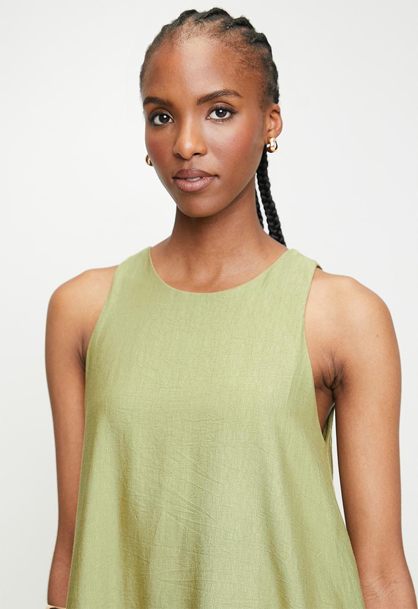 edit - Halter Trapeze Maxi Dress with Pocket-Olive