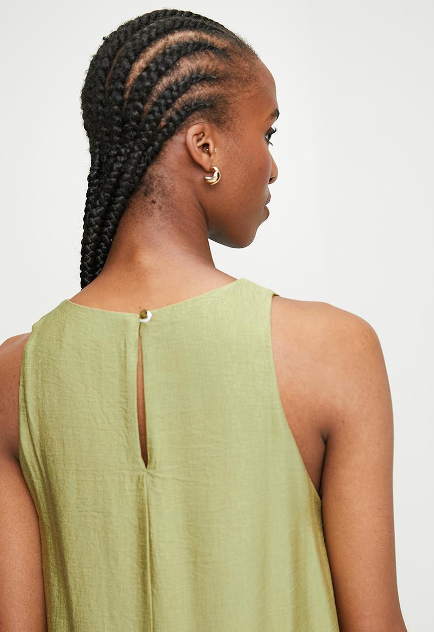 edit - Halter Trapeze Maxi Dress with Pocket-Olive