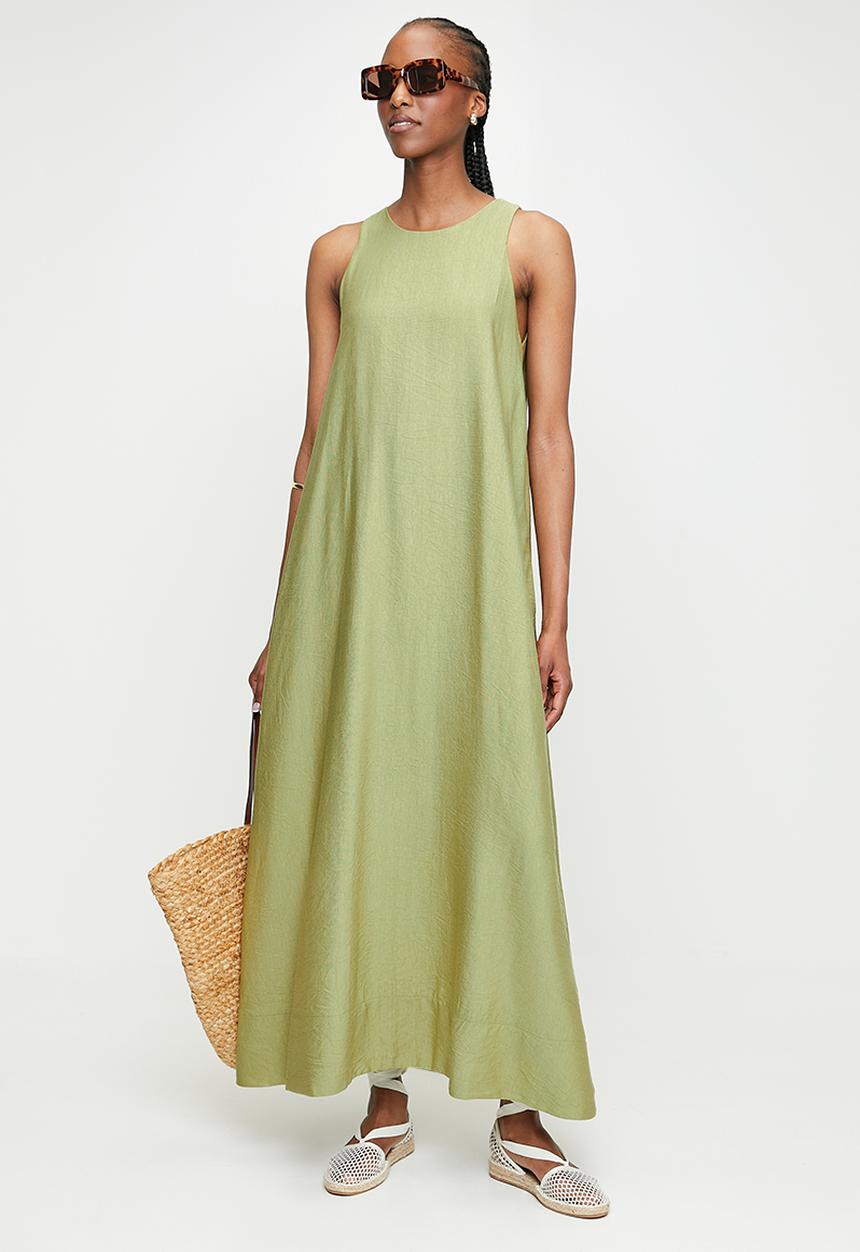 edit - Halter Trapeze Maxi Dress with Pocket-Olive