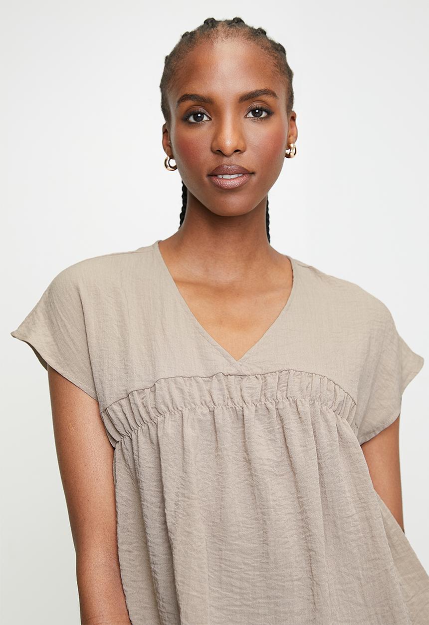 edit - Co-ord shirred detail shell - neutral