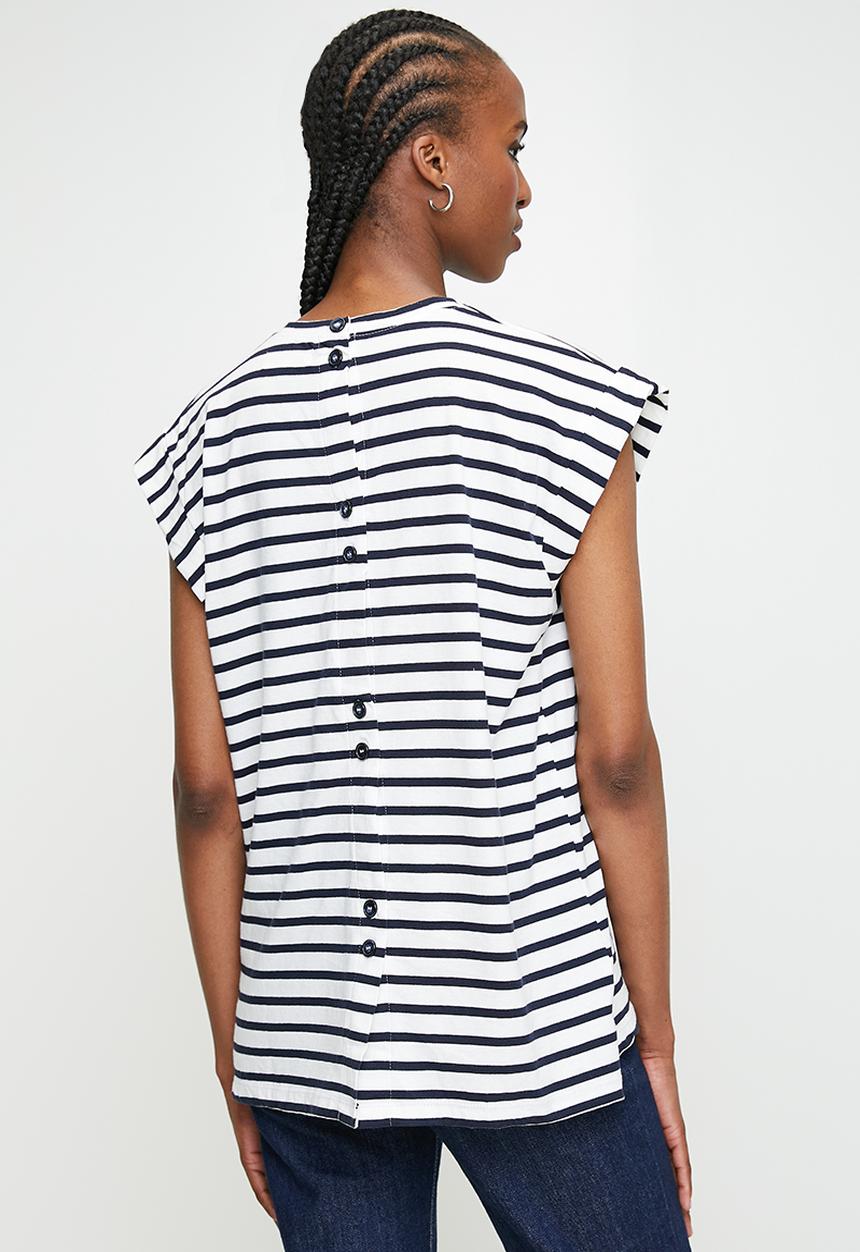 edit - Button detail back tee - navy & white