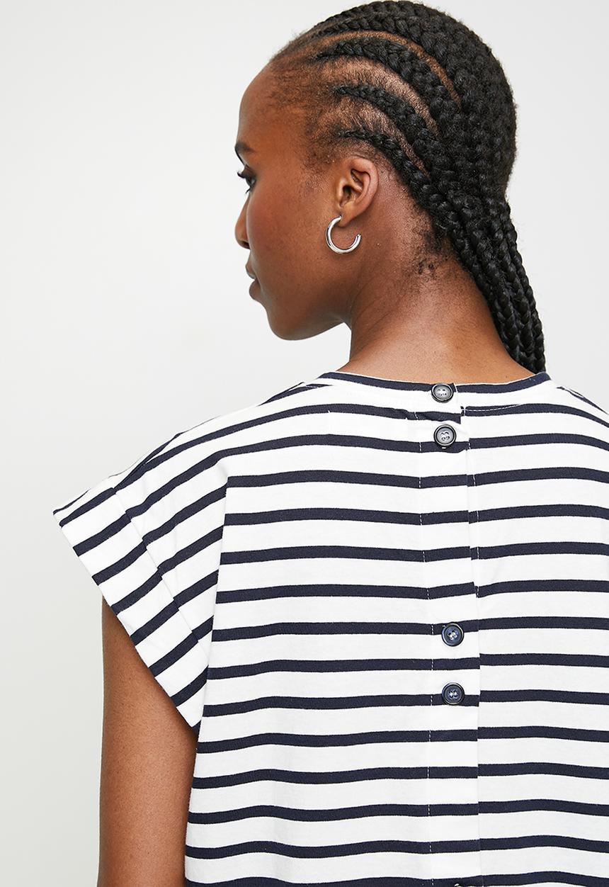 edit - Button detail back tee - navy & white
