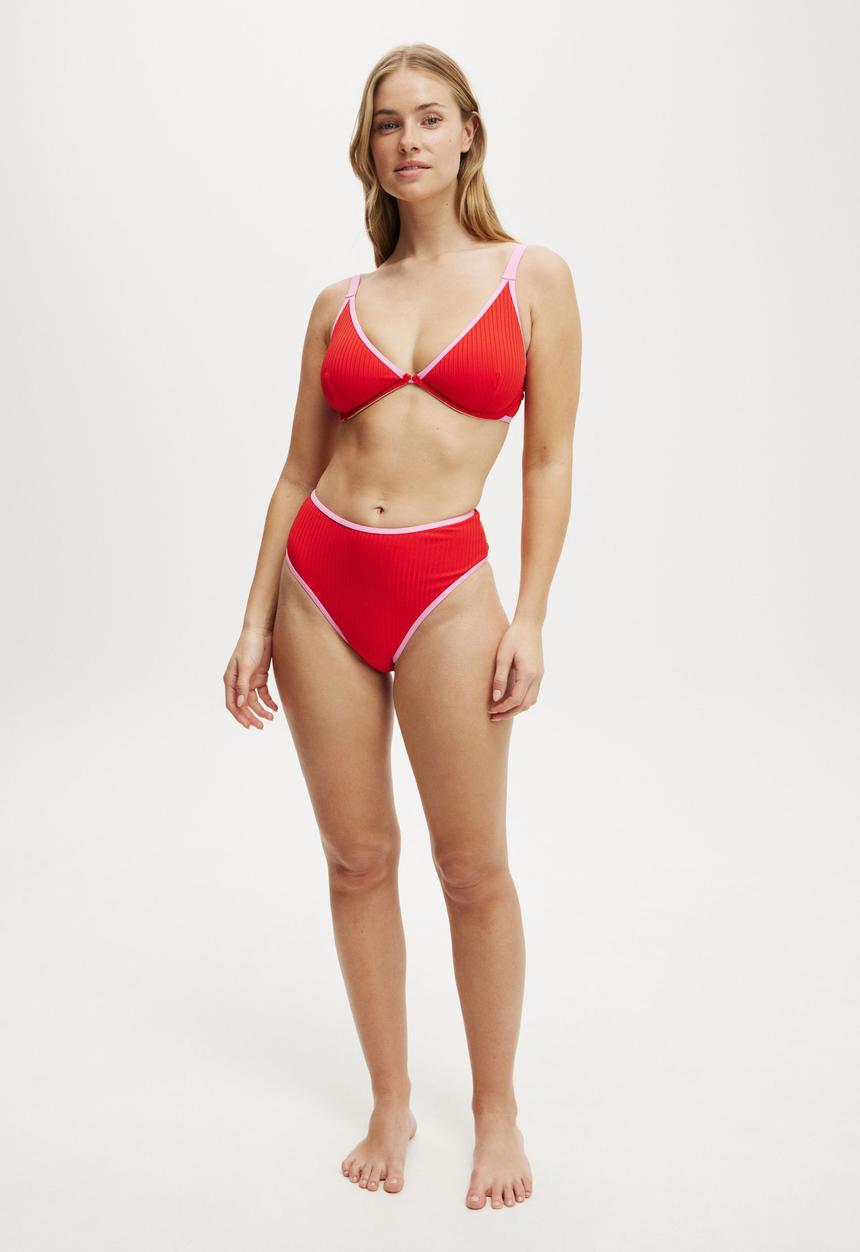 Cotton On - Highwaisted Cheeky Bikini Bottom-Scarlet Rib Pink