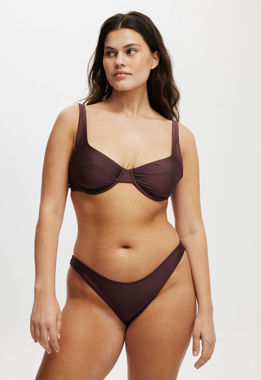 Cotton On - Refined High Side Brazilian Bikini Bottom-Willow Brown Shimmer