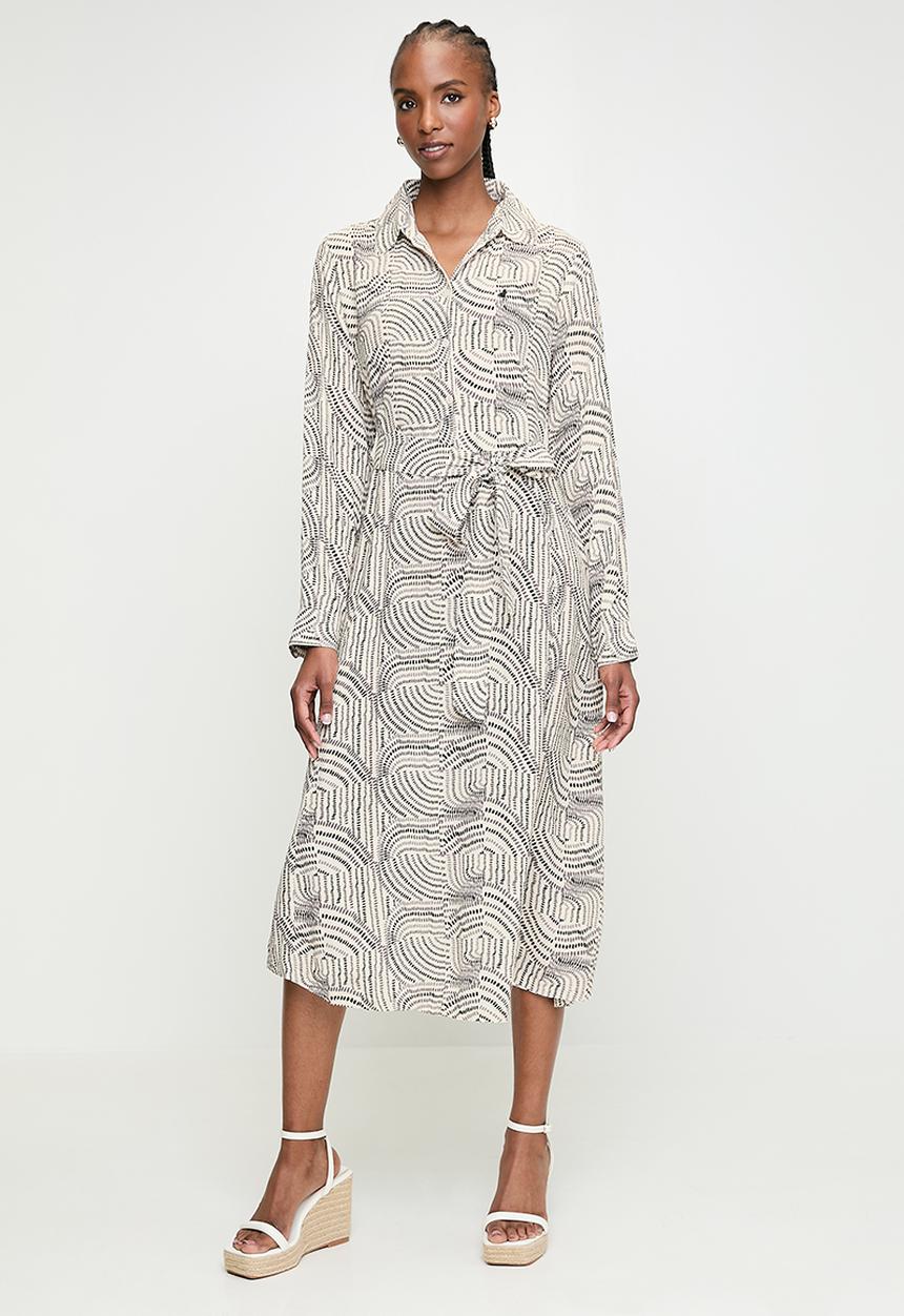POLO - Wmn Rebecca Long sleeve Printed Dress - Off White