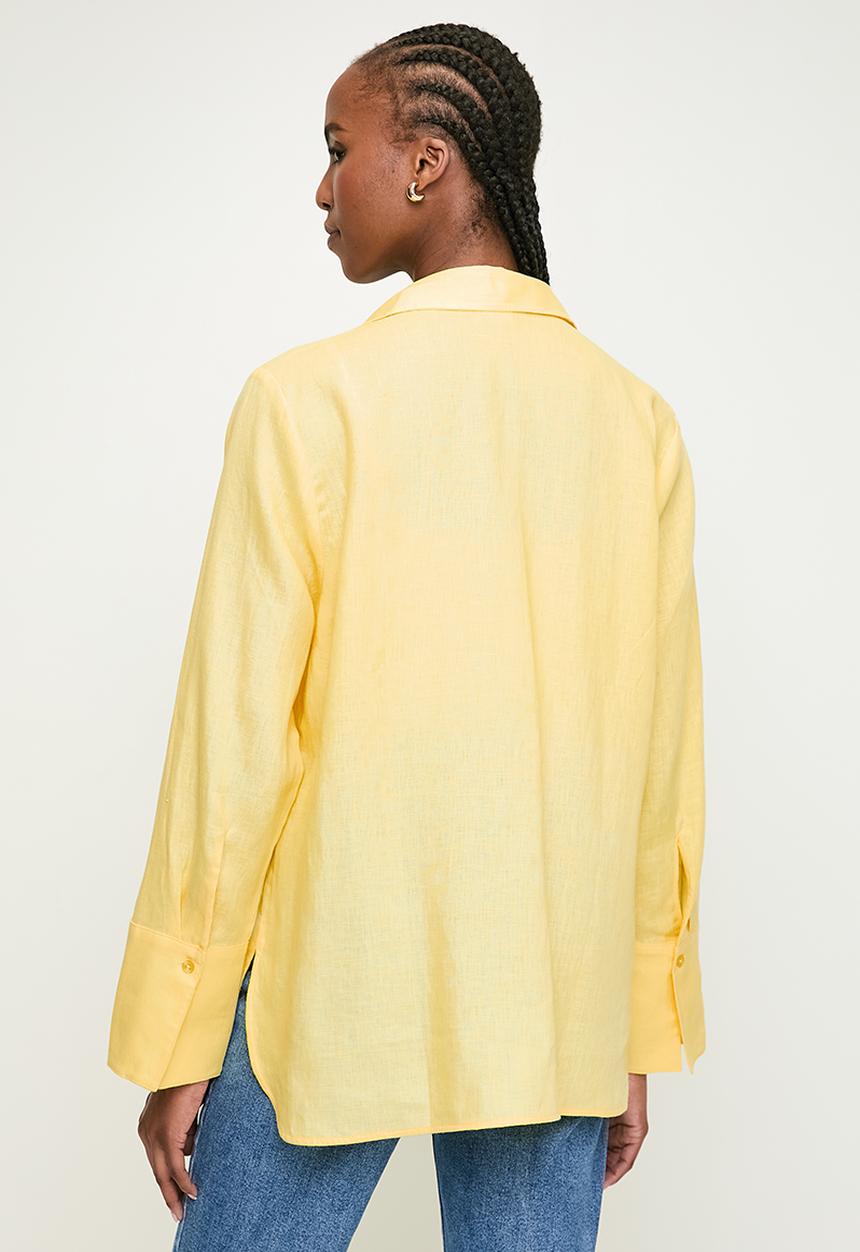 POLO - Wmn Lilian Long sleeve Linen Shirt - Pale Yellow