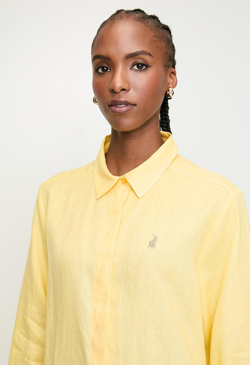 POLO - Wmn Lilian Long sleeve Linen Shirt - Pale Yellow