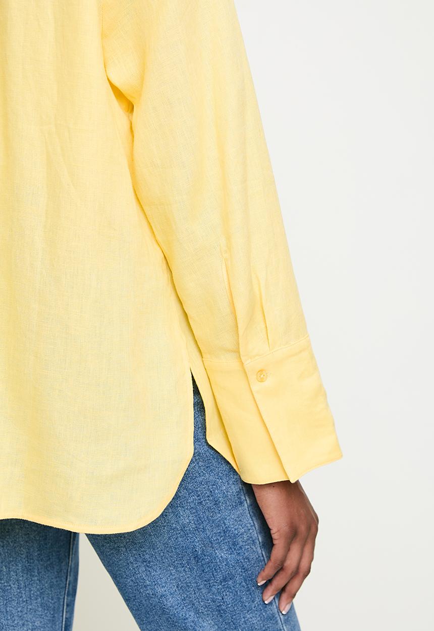 POLO - Wmn Lilian Long sleeve Linen Shirt - Pale Yellow
