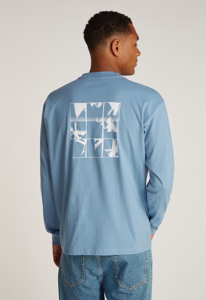Calvin Klein - Grid Monogram Long Sleeve Tee - Faded Denim