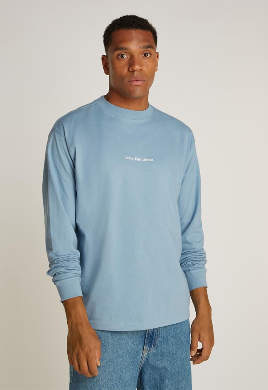 Calvin Klein - Grid Monogram Long Sleeve Tee - Faded Denim