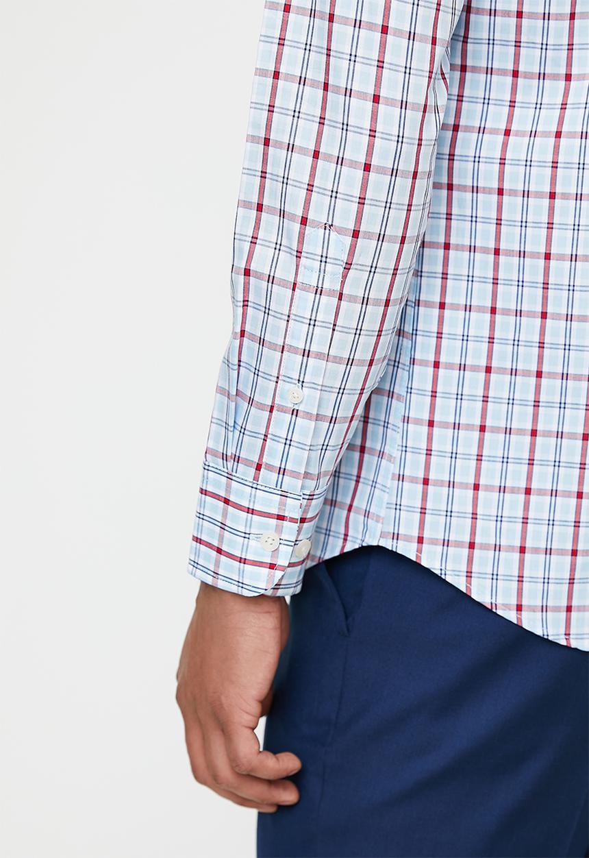 POLO - Jace Long Sleeve Small Check Shirt - Blue