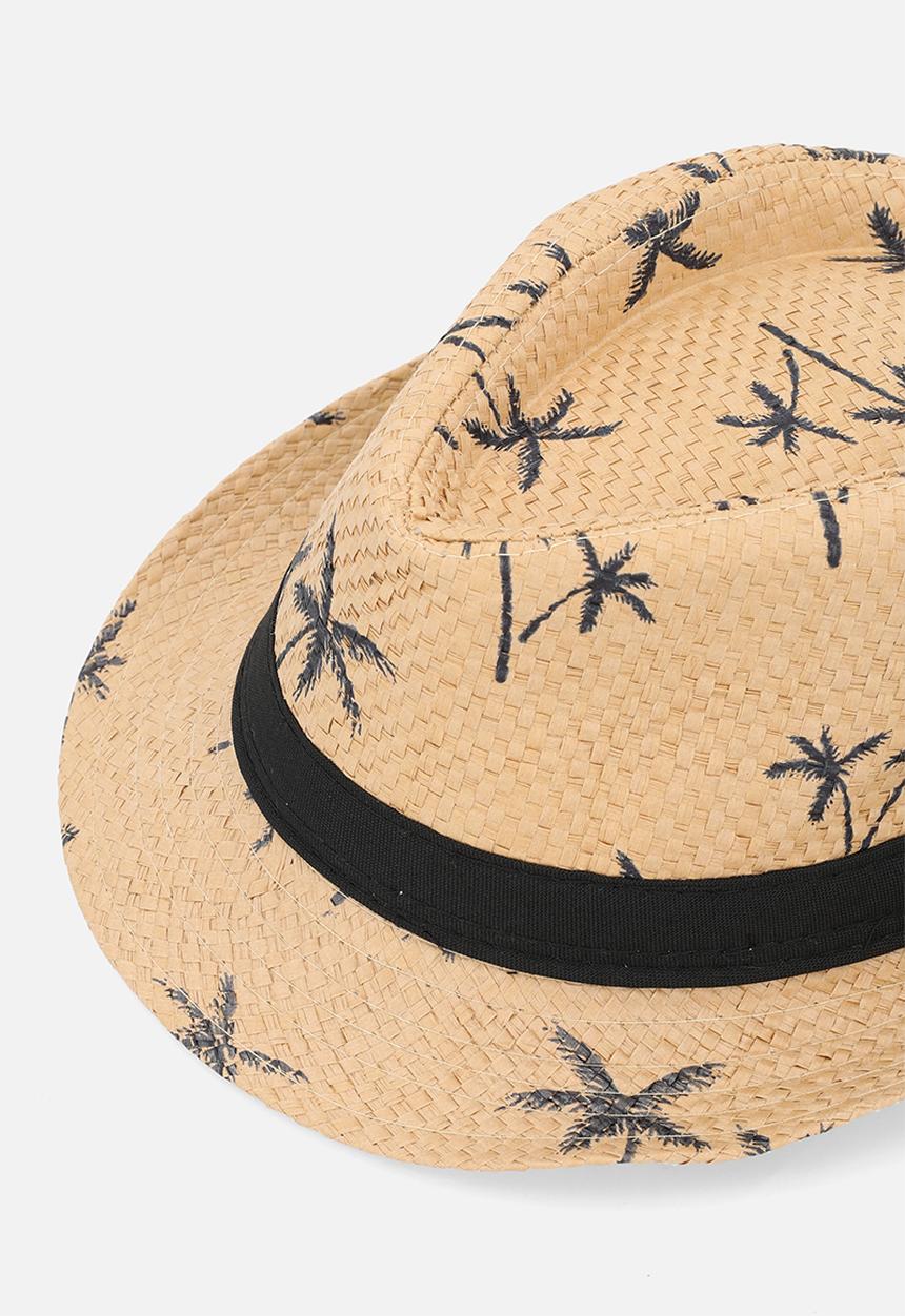 Pop Candy - Palm print straw hat - brown