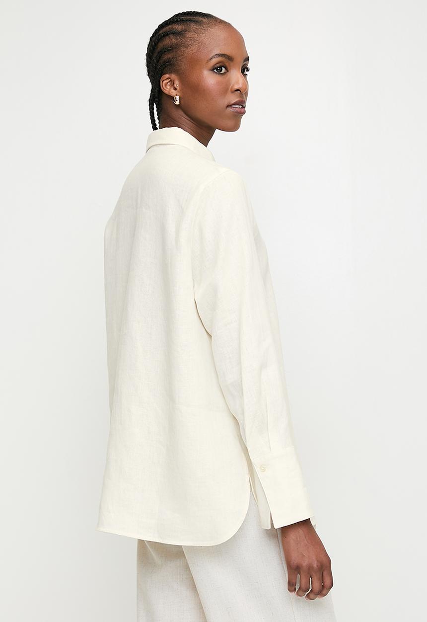 POLO - Wmn Lilian Ls Linen Shirt - Off White
