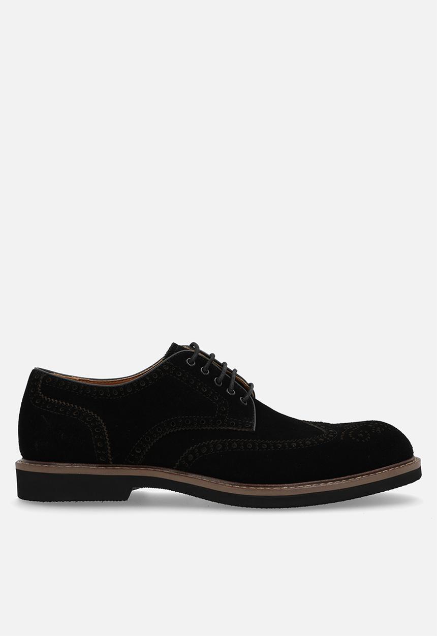 POLO - Contrast brogue wing cap lace up - black