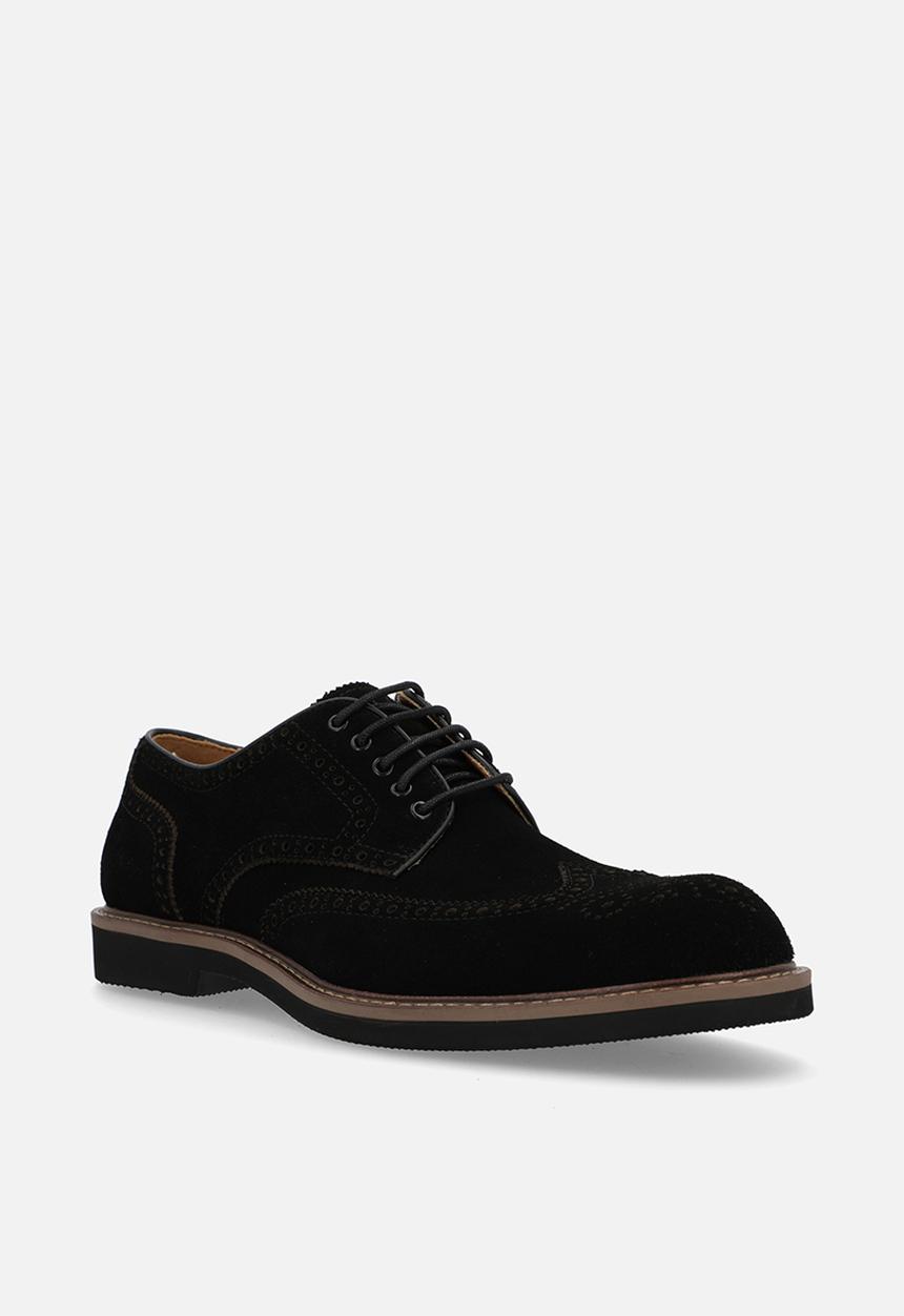 POLO - Contrast brogue wing cap lace up - black