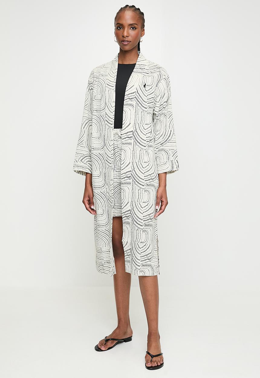 POLO - Wmn Cristina Long Sleeve Printed Kimono - Off White