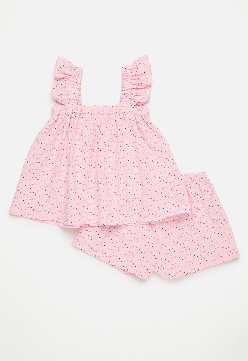 Pop Candy - Bow décor  top and short set-pink