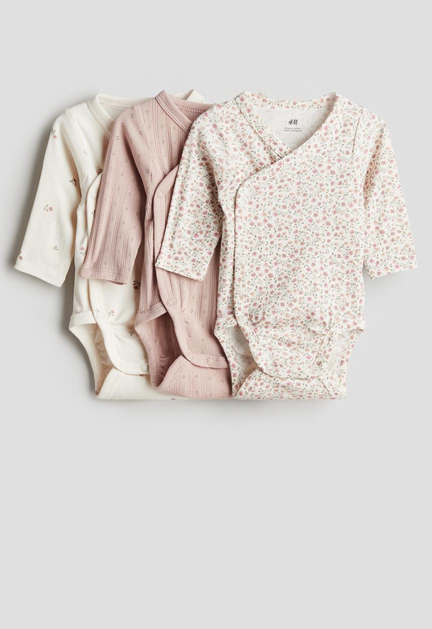 H&M - 3-Pack wrapover bodysuits - pink & white