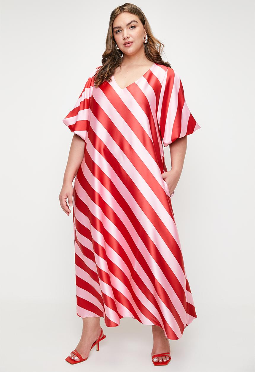 Me&B - Plus bernadette stripe dress - red/pink