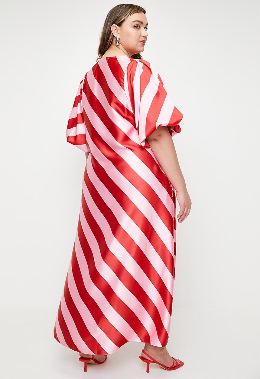 Me&B - Plus bernadette stripe dress - red/pink