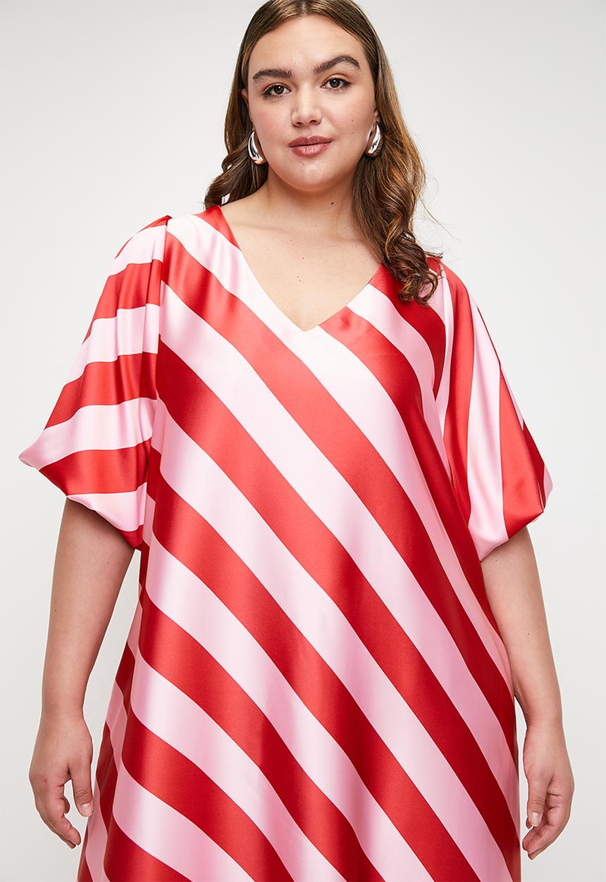 Me&B - Plus bernadette stripe dress - red/pink