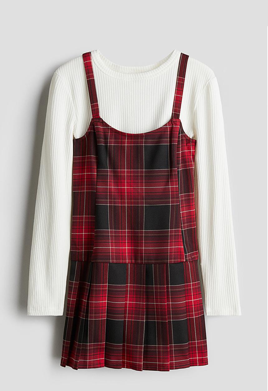 H&M - 2 piece top and dress set - red & white
