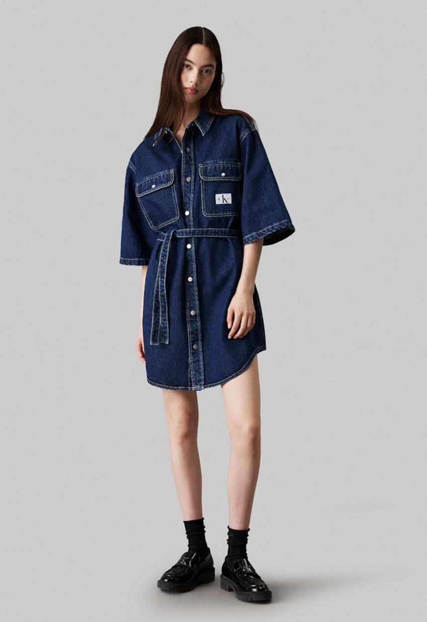 Calvin Klein - Utility belted shirt dress - denim dark