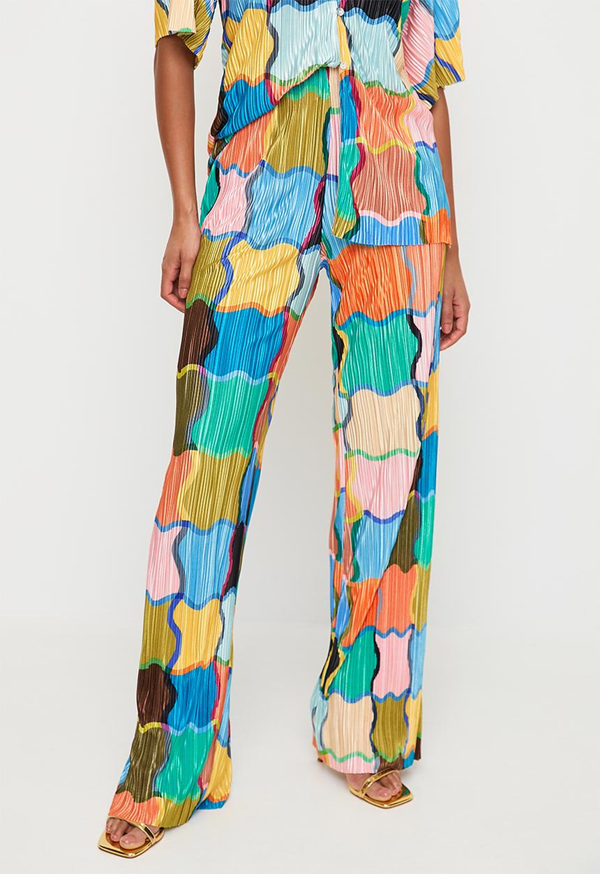 Me&B - Cropped Plisse Pant - Colourfulblocks