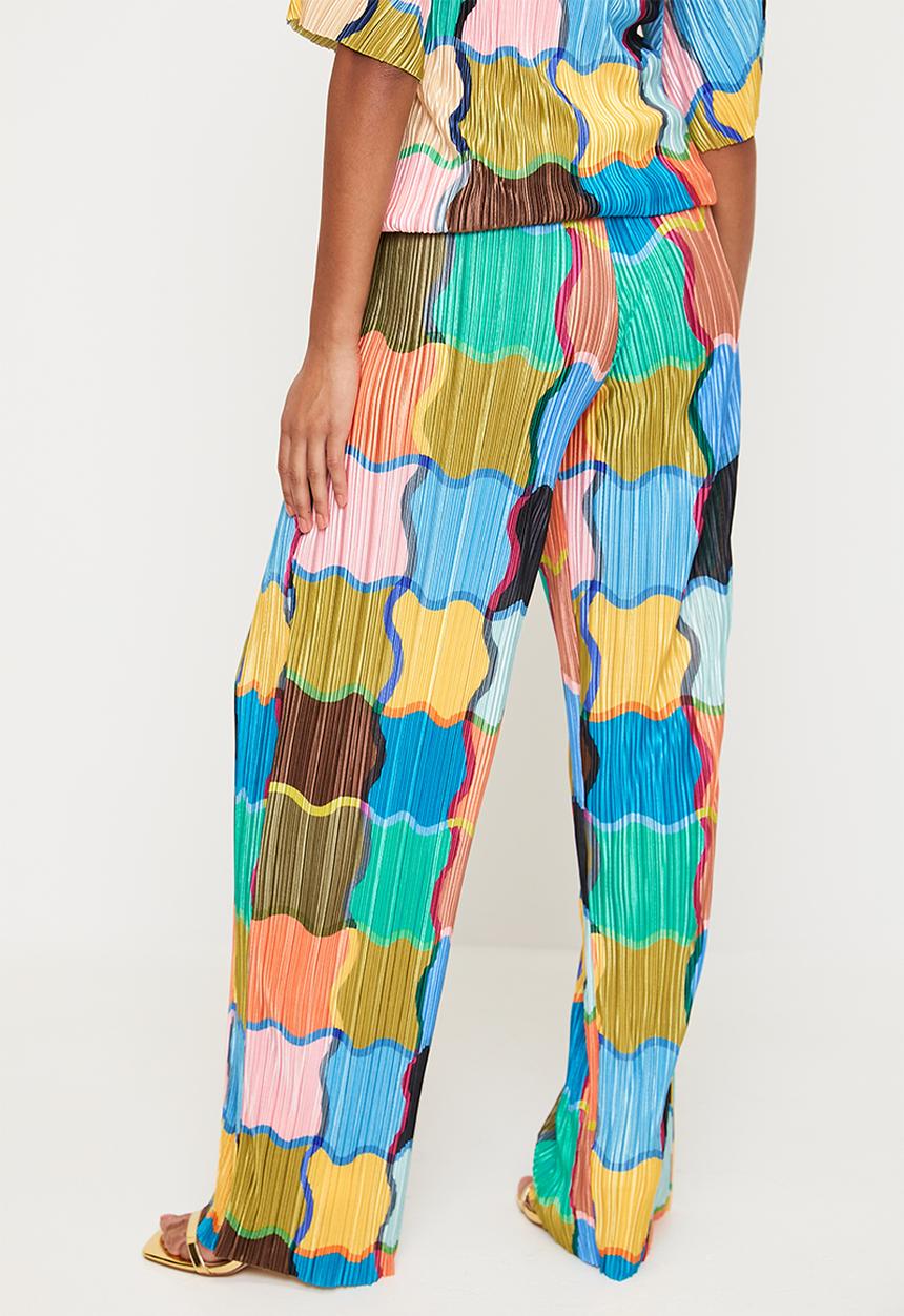 Me&B - Cropped Plisse Pant - Colourfulblocks