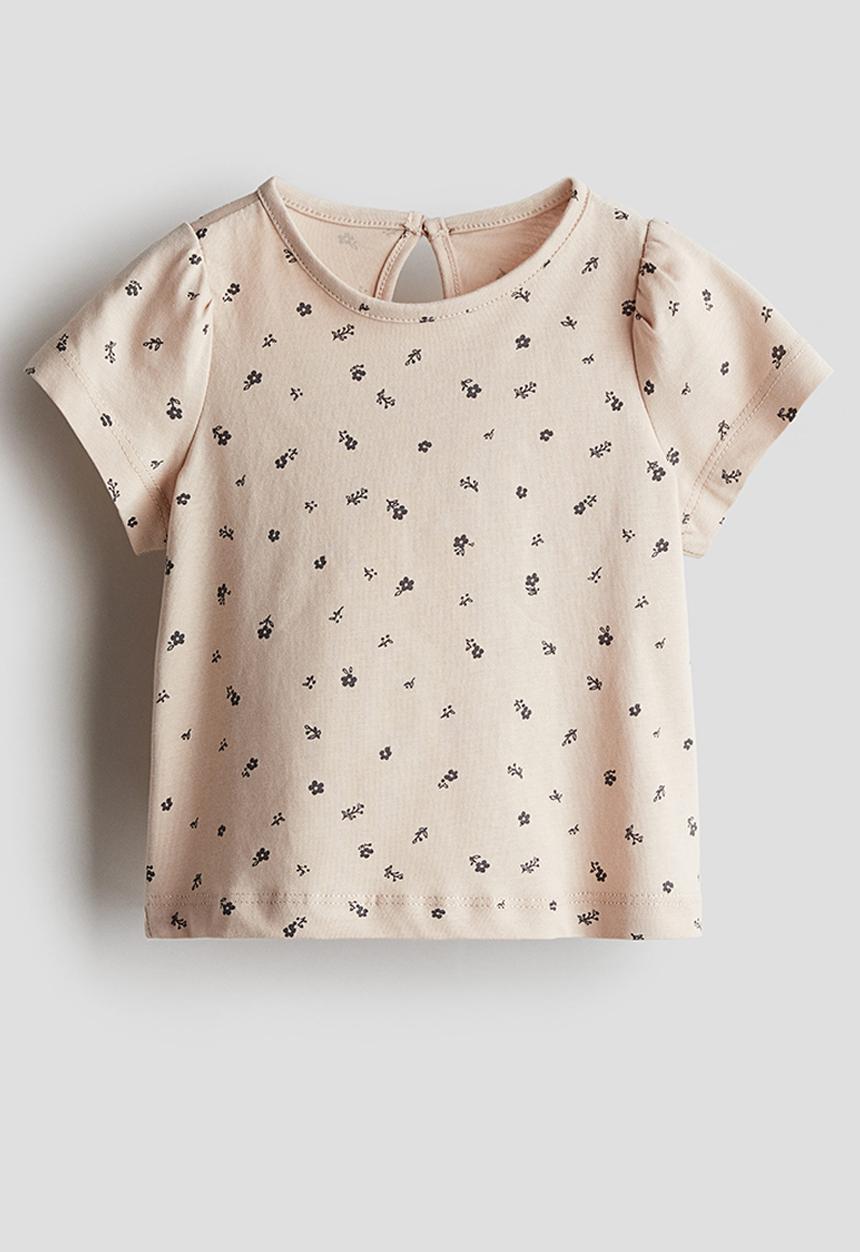 H&M - Printed jersey top - Light beige Floral