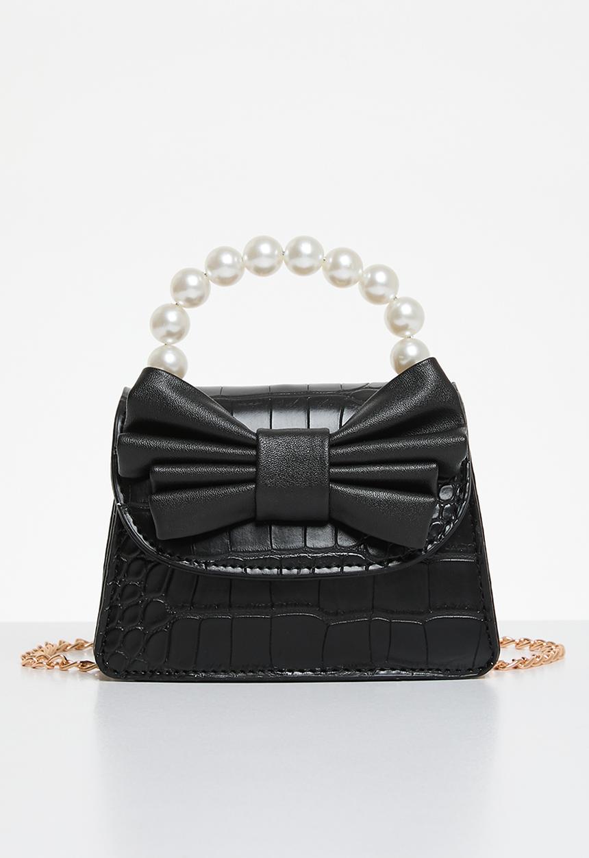 Pop Candy - Bow and pearl hand bag - black
