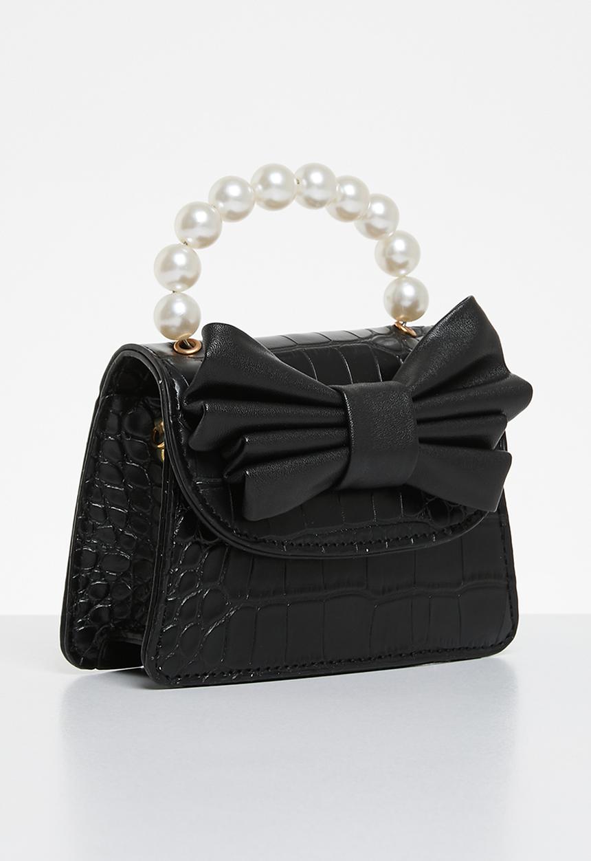 Pop Candy - Bow and pearl hand bag - black